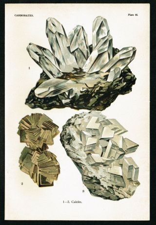 1911 Carbonates: Calcite,  Geology,  Rocks & Minerals,  Antique Print - L.  J Spencer