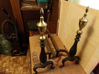 Antique Regency Brass Andirons,  Fireplace,