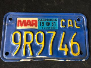 1981 Antique California Motorcycle License Plate.