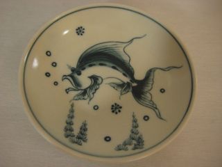 Old Vintage Chinese Small Porcelain Dish Bowl,  Hand Painted Fish,  3 1/2 " Dia