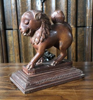 Rare Antique Vintage Asian Oriental Carved Wooden Foo / Lion Dog Mounted Figure