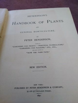 Rare Signed Antique Book Hendersons Handbook Of Plants 1890 By Peter Henderson