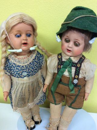 Rare Vintage Celluloid Hansel And Gretel (?),  German Dolls,  11 Inch
