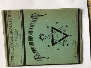 Astrological Signatures: The Two Keys - Rare 1925 With Document By C.  C.  Zain