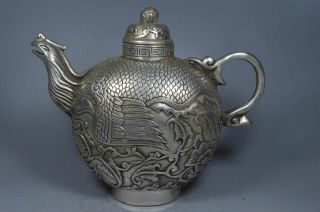 Chinese Collectable Handwork Miao Silver Carve Wealth Phoenix Auspicious Tea Pot