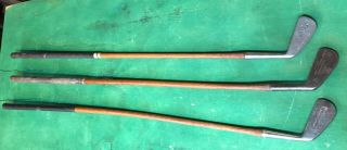 3 Antique Golf Clubs Irons Hickory Shafts Putter Zenith Columbia Henry Morgan