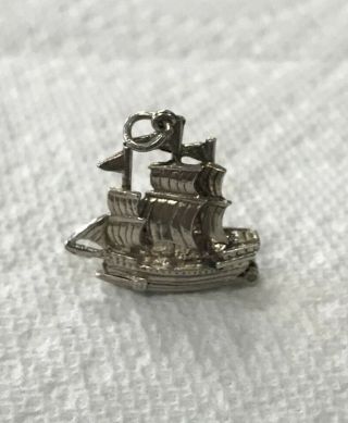 Rare Vintage English Sterling Silver Opening Ship With Treasure Inside Charm