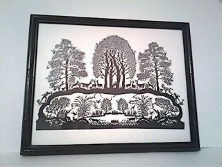 Forest With Deer,  12 X 15,  Cut Paper Art,  Scherenschnitte,  Framed Paper Art