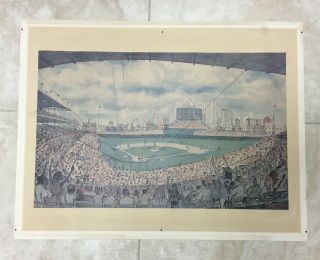 Vintage Chicago Cubs Wrigley Field Art Litho Poster Rare Pirates Mlb