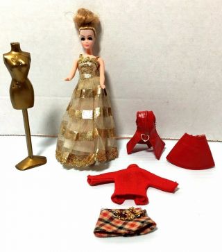 Vintage 1970 Topper H11c Dawn Doll Blonde,  2 Dresses,  Shoes No Purple Knees
