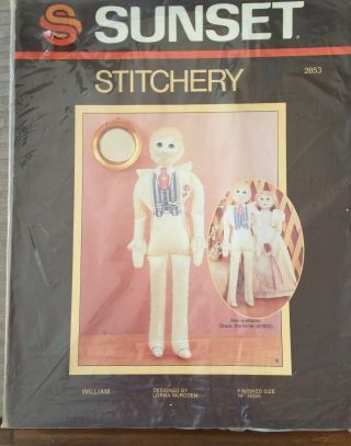 Vintage Sunset Stitchery Candlewick Doll Kit William 18”