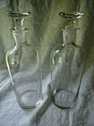 Antique Hand - Blown Glass Apothecary Bottles W/ Stoppers,  9 " Matching Pair - Vgc