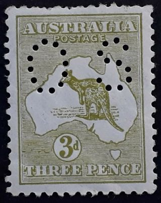 Rare 1915 Australia 3d Olive Grn Kangaroo Stamp 3rd Wmk Os Prf Die1 Variety
