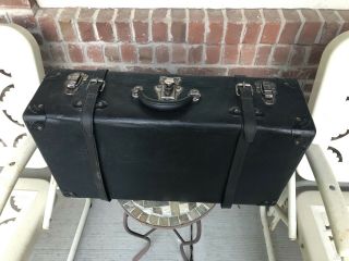 Vintage Suitcase Leather Decorative Antique Traveling Case Straps Shwayder Black