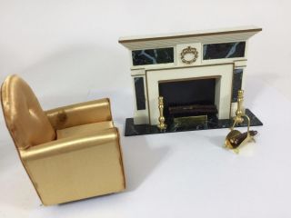 Ideal Vtg Petite Princess Doll House Furniture Fireplace Set Gold Chair Lr Set 8