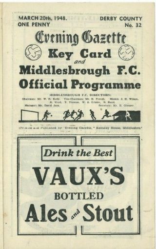Rare Middlesbrough V Derby County Prog 20/3/48 Div 1 1947/48