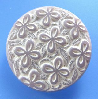 Large & Stunning Antique Vintage Czech Glass Button Hand Painted Lavender Flower