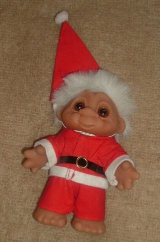 Vintage Troll Doll 8 " Dam 1980 Made In Denmark Red Santa Suit