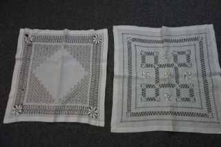 Victorian Table Toppers - 2 - White Linen - 22x22/ 24x24 - Intricate Drawnwork -
