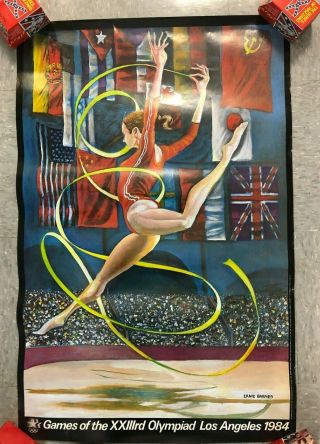 1984 Vintage Rare Summer Olympics Poster Gymnastics 22x36 "