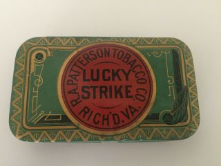 Antique Lucky Strike Tobacco Tin Box Cut Plug W/ Union Label & Tax Stamp