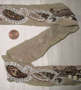 Vintage Antique Border Sari Trim Lace Rare Old Beads,  Sequins 2 Feet,  Abe5i