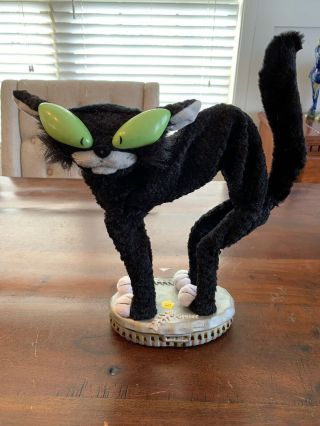 Rare Gemmy Fraidy Cat Animated Halloween Black Cat Moves Lights Up Htf
