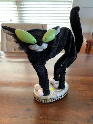 Rare Gemmy Fraidy Cat Animated Halloween Black Cat Moves Lights Up HTF 2