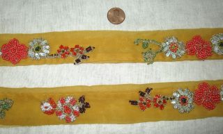 Vintage Antique Border Sari Trim Lace Rare Old Beads,  Sequins,  Gold Zari Abe6u