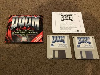 Pc Game Doom Shareware 3.  5 " Floppy Disk Ms Dos Software 1993 Very Rare W/ Box Vg