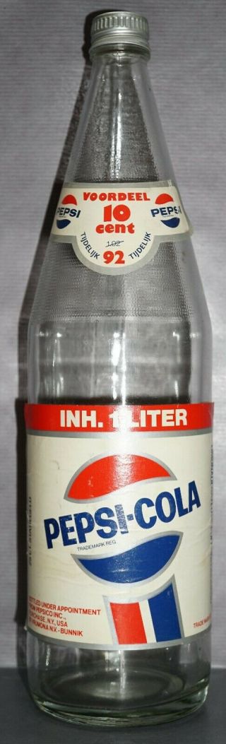 Rare Vintage Pepsi Cola Glass Paper Label Bottle The Netherlands,  70 
