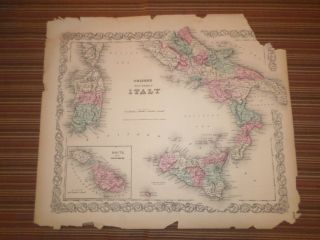 Hand Colored Map Of Italy (1855) G.  W.  And C.  B.  Colton & Co. ,  York