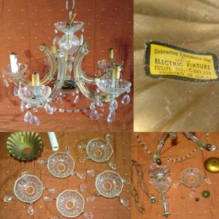 Vtg Petite European Maria Theresa 5 Light Chandelier Crystal Antique Brass Gold