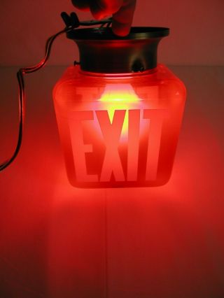 Vintage Red Glass Exit Sign Theater Triangular Shape Rare