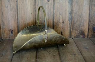 Vintage Brass Claw Foot Fireplace Log Fire Wood Kindling Holder Carrier Basket