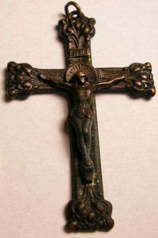 Antique Catholic Pectoral Or Rosary Cross Copper Mid 19th Century 1800s