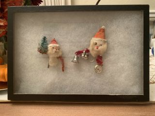 Vintage Christmas Spun Cotton Santas Chenille Pipe Cleaner Charms Tree Cute Rare