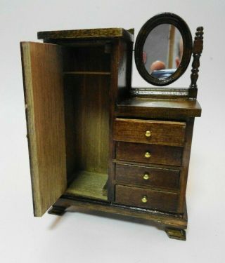 1:12 scale vintage Mirrored Chest of Drawers Closet and Night Stand mahogany 2