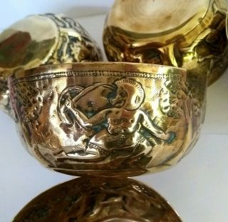 5 Stunning Antique Victorian Far Eastern Indian Decorative Brass Bowls Hand Made