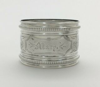 Antique Bright Cut Engraved Sterling Silver Napkin Ring " Mary "