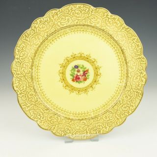 Antique George Jones & Sons China - Flower Painted Yellow Glazed Plate