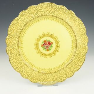 Antique George Jones & Sons Porcelain Flower Painted Yellow Glazed Plate