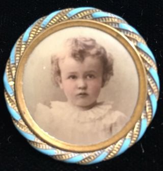 Antique Vintage Mourning Pin Photo Button Infant Hand Tinted Graff St Louis Mo