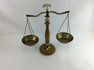 Vintage Balance Scale Of Justice Brass With Wood Base