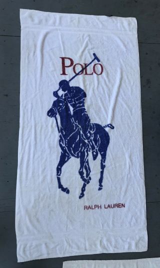 Vintage 90s Ralph Lauren Polo Large Beach Towel Spell Out & Big Pony Made In Usa