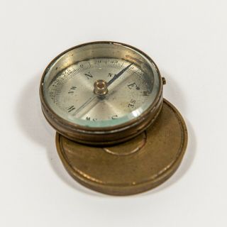 Vintage Miniature Brass Pocket Compass With Lid