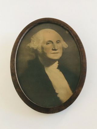 Vintage Antique 8” Oval Metal Frame Print George Washington Portrait Sepia