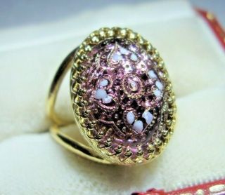 Antique Amethyst Glass Cabochon Ring With Gold Filled Setting