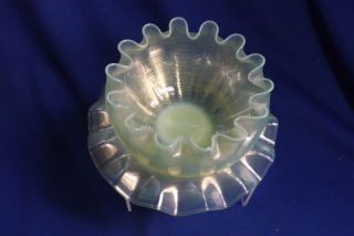 Antique Stevens & Williams Yellow Opalescent Art Glass Threaded Bowl &underplate