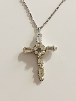 Vtg Antique Art Deco Necklace Pendant Cross Rhinestone Lords Prayer Stanhope